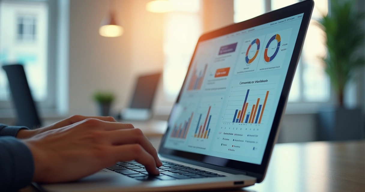 Pessoa analisando oferta digital em tela com gráficos 