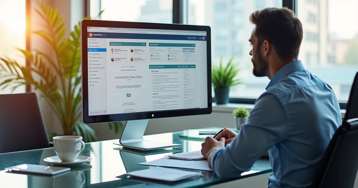 Empresário analisando proposta digital no computador 