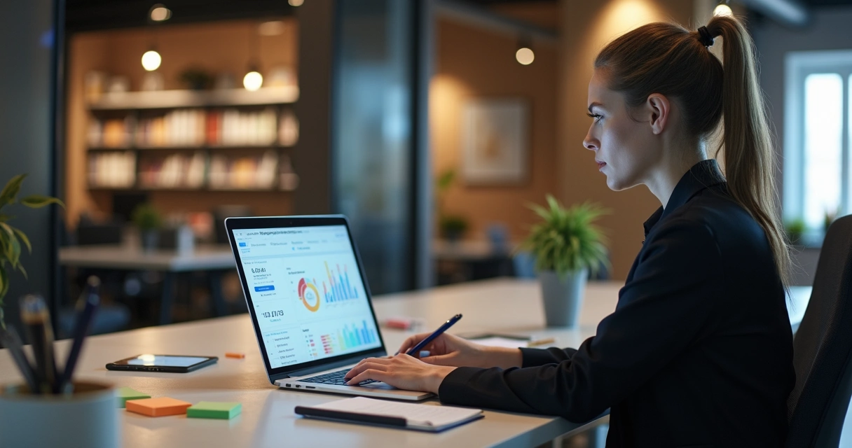 Profissional analisando feedback do cliente no notebook 
