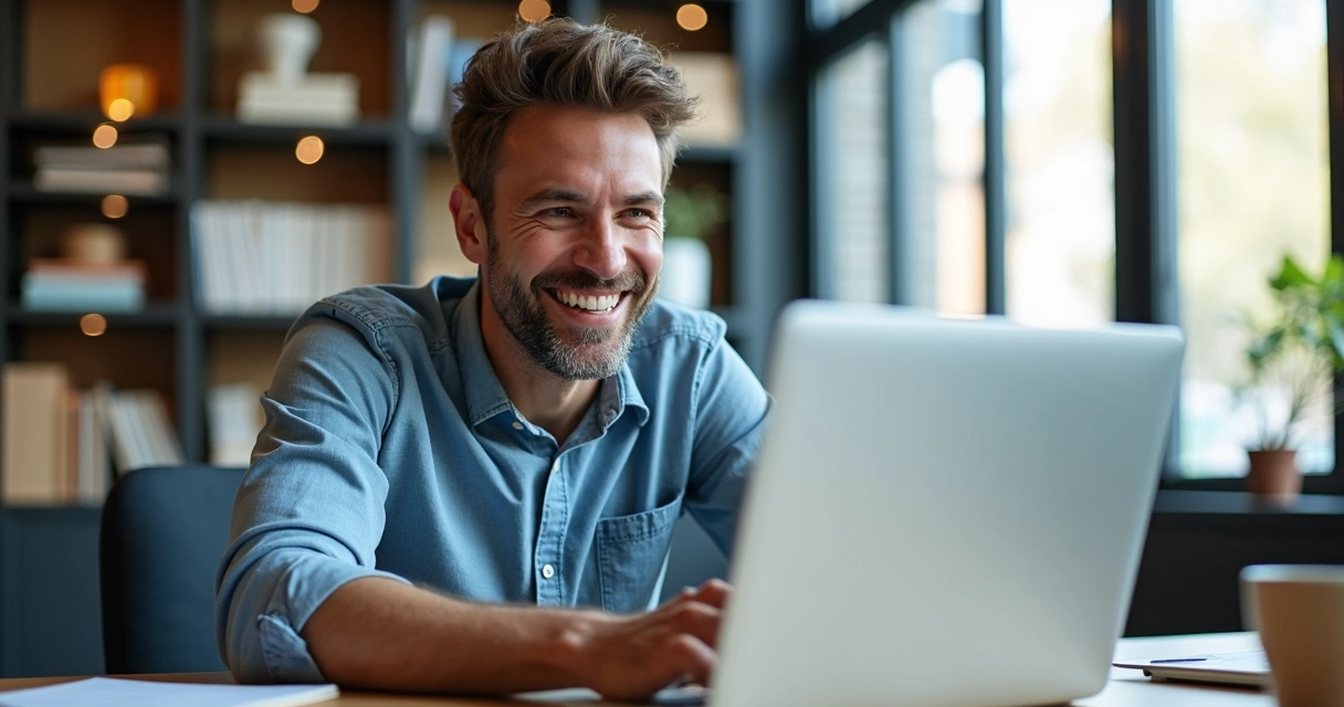 Cliente feliz estudando curso online para aprender SaaS 