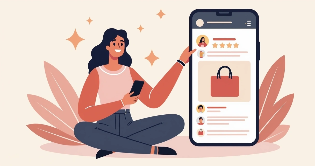 Cliente dando avaliação em loja online pelo celular após compra rápida 