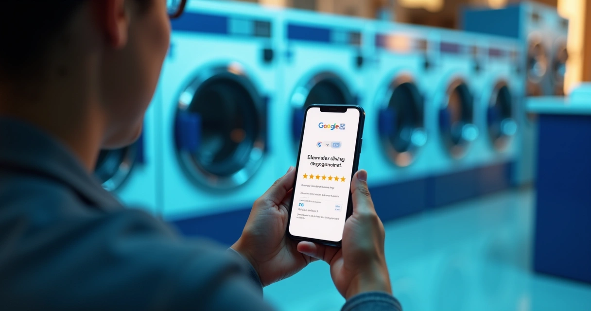 Cliente avaliando lavanderia pelo celular 