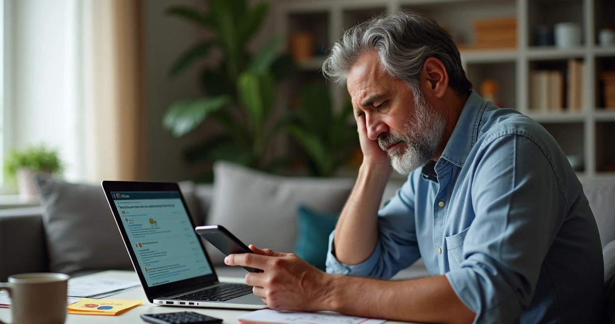 Pessoa diante de computador analisando mensagem suspeita de banco 