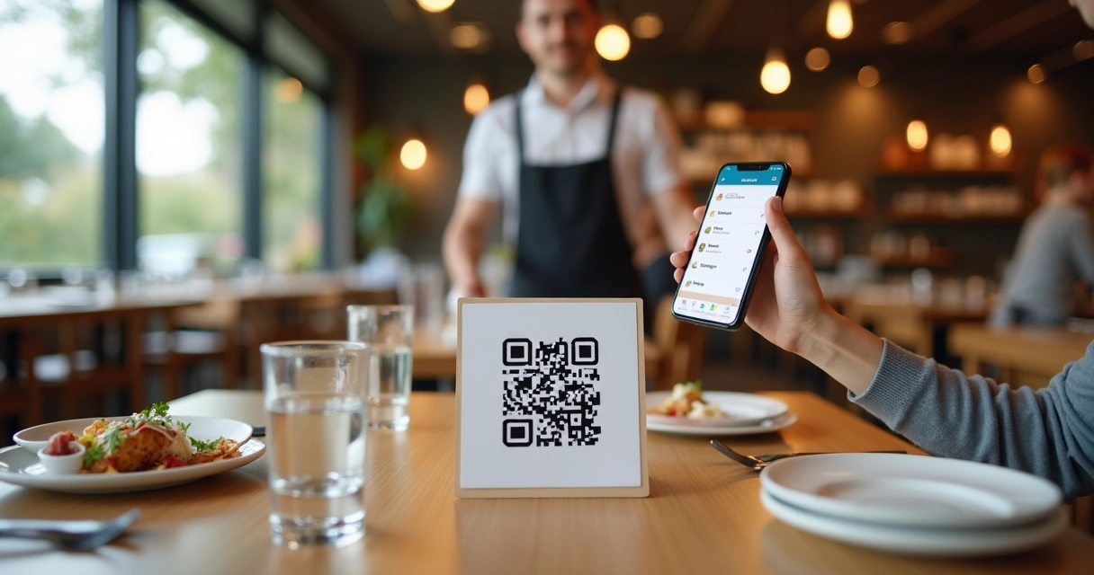 Cliente acessando cardápio digital por QR code na mesa 