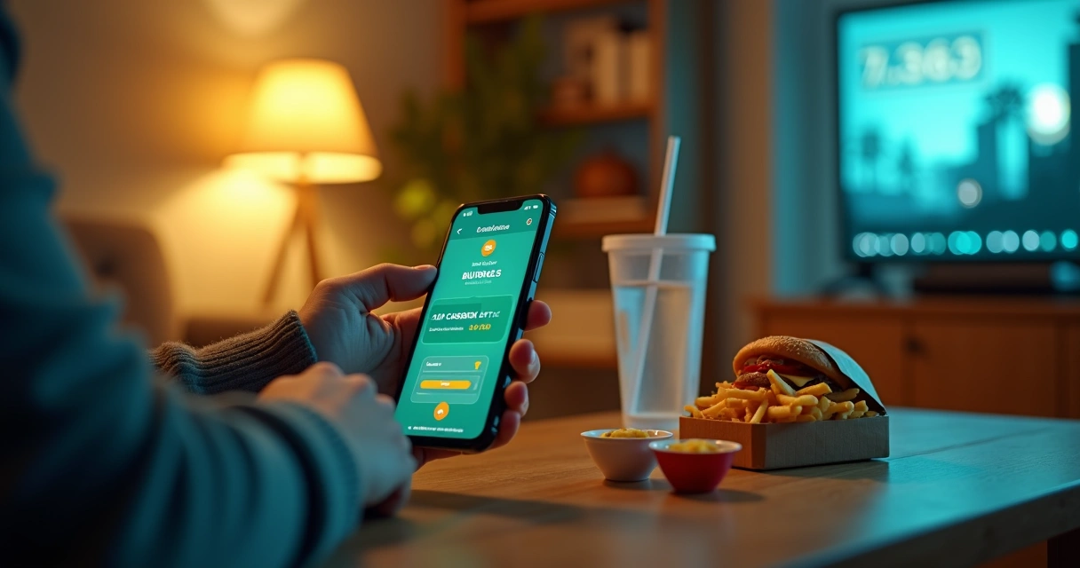 Cliente exibindo saldo de cashback no app de delivery no celular 