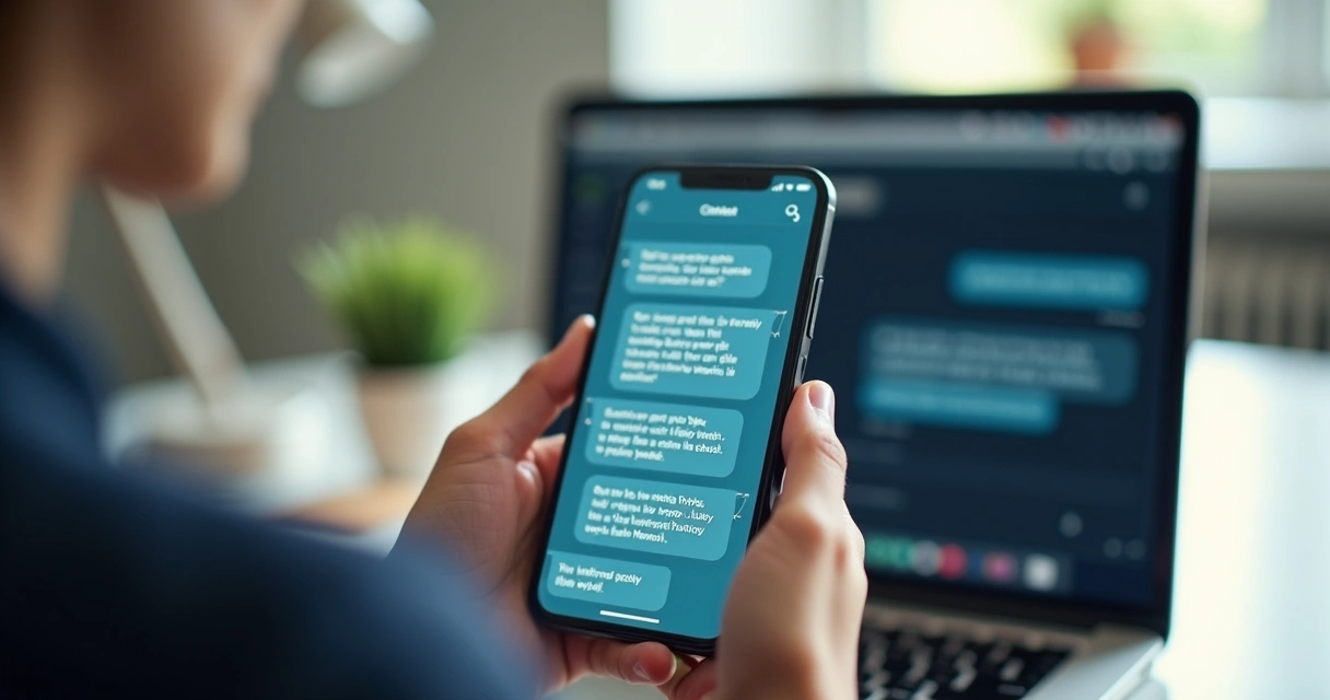 Pessoa usando celular com conversa travada em atendimento automatizado