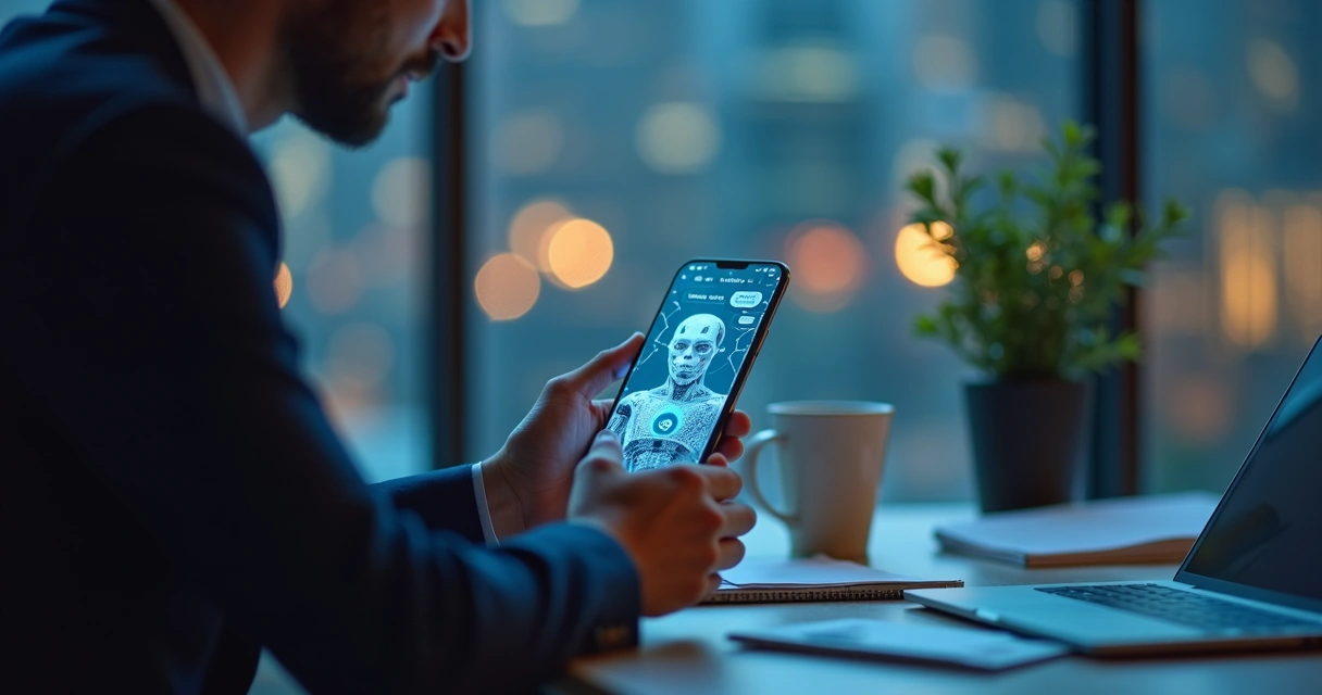 Cliente interagindo com chatbot digital em smartphone 