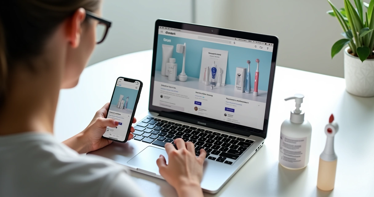 Cliente olhando produtos odontológicos na tela do Instagram