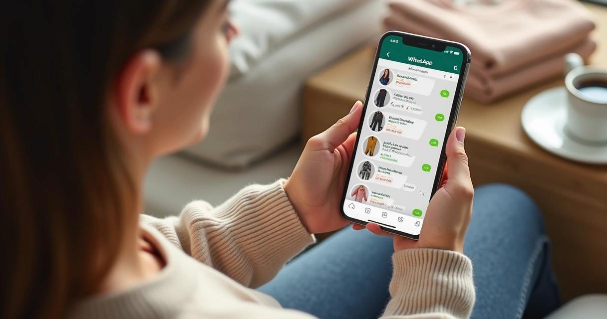 Cliente comprando roupa pelo WhatsApp no celular 