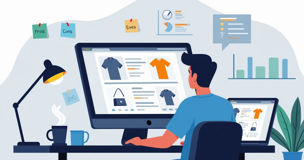 Cliente comparando produtos em site de e-commerce 