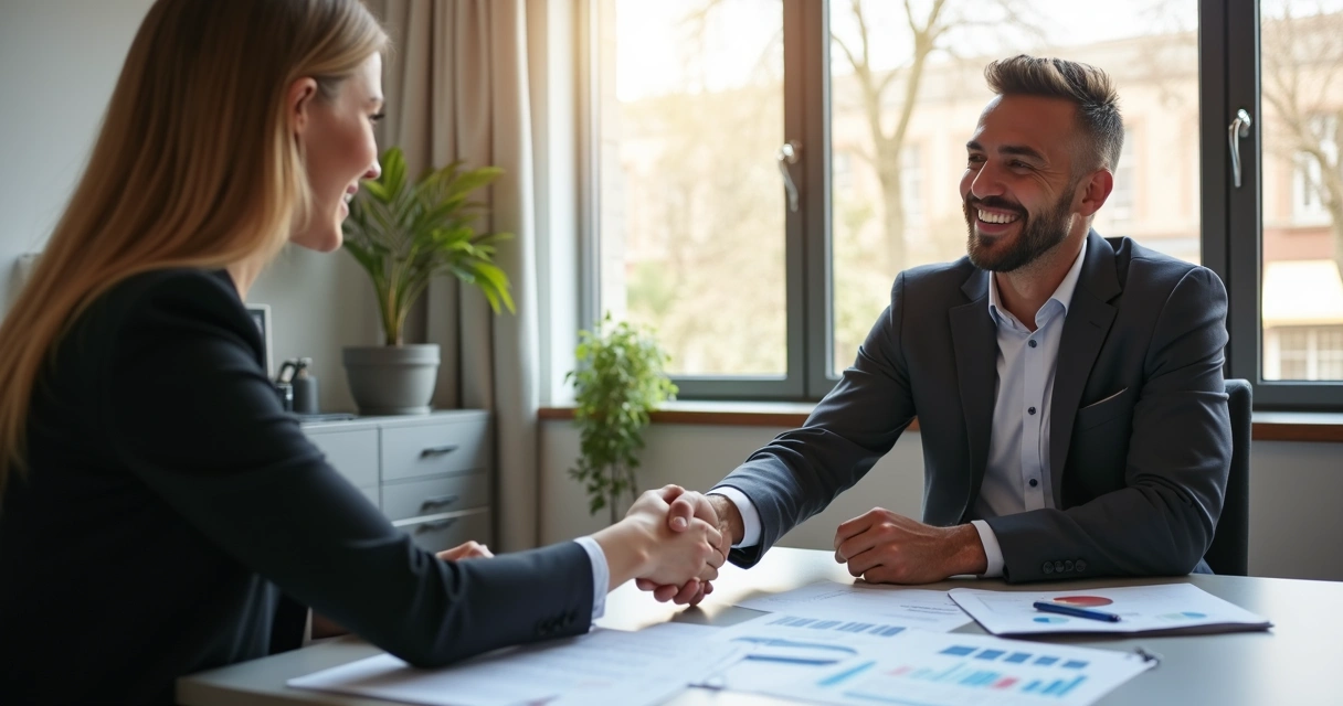 Empresário satisfeito recebendo consultoria contábil 