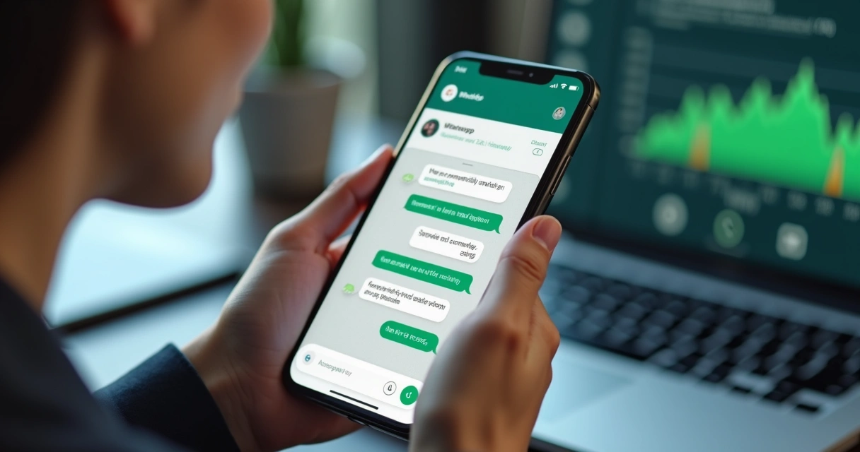 Pessoa conversando com chatbot no WhatsApp em smartphone
