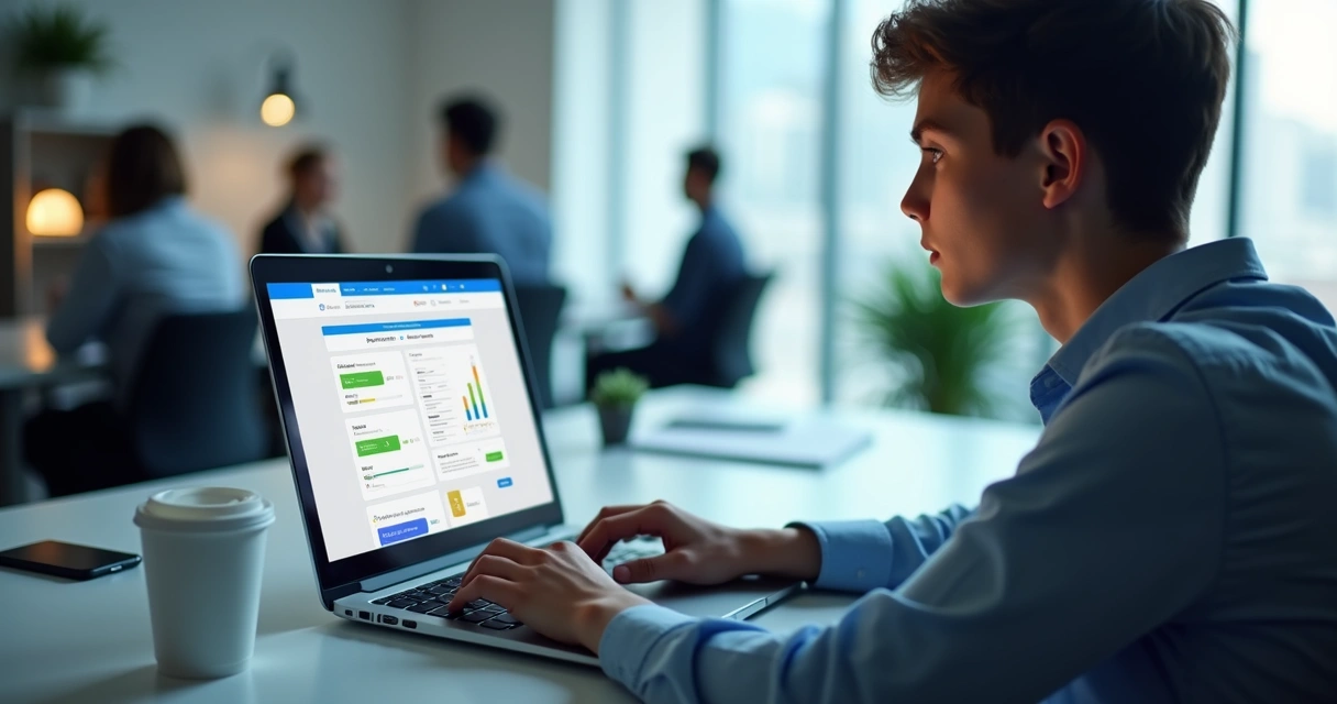 Pessoa usando notebook para dar feedback em plataforma SaaS 