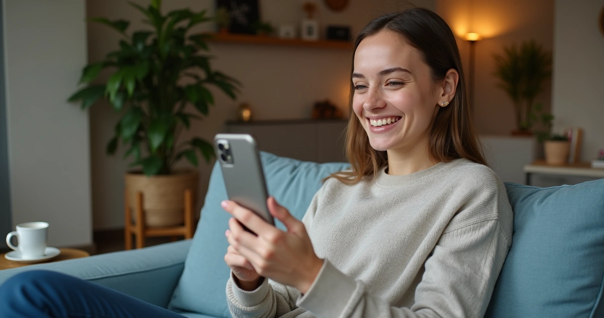 Cliente gravando vídeo para feedback no sofá 