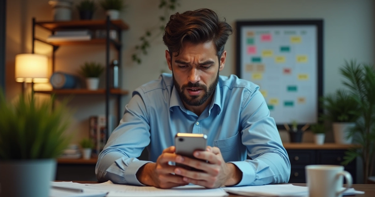 Homem olhando o celular sem resposta 