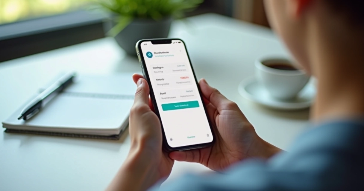 Pessoa usando app digital em smartphone com interface simples 
