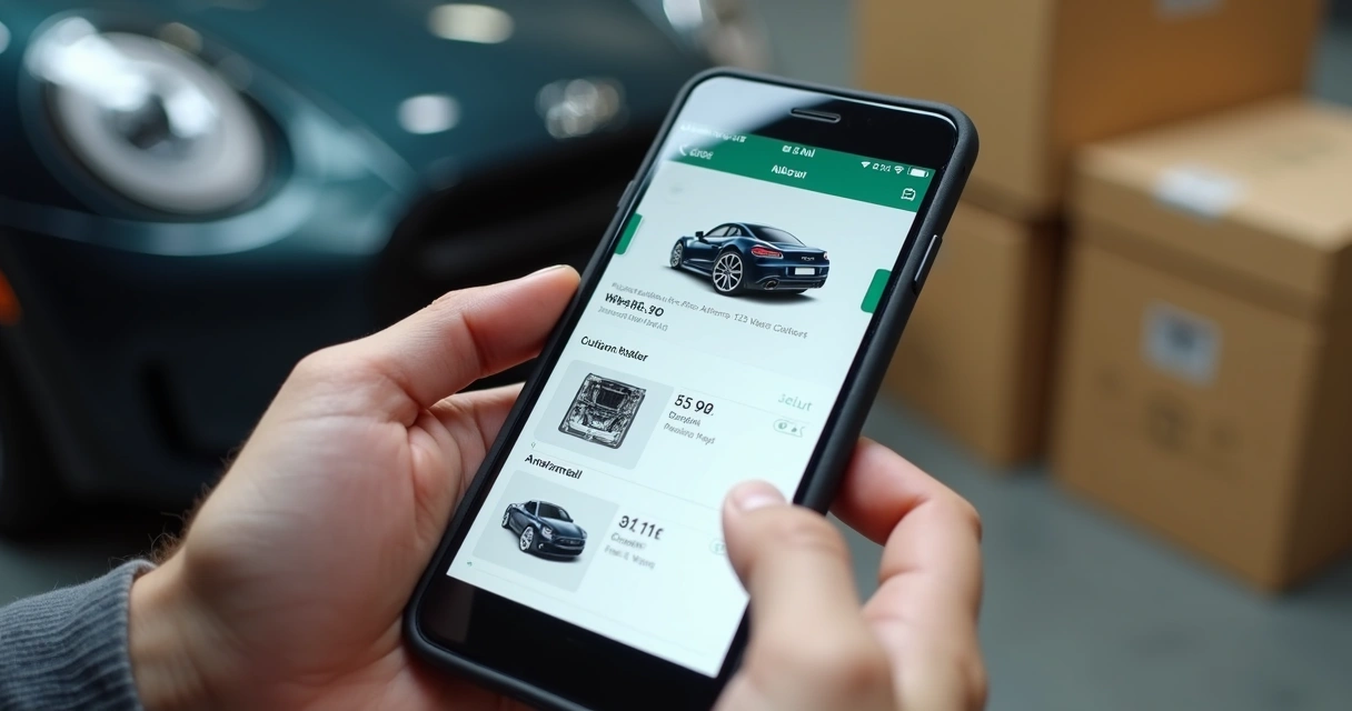 Cliente navegando em catálogo digital de autopeças no celular 