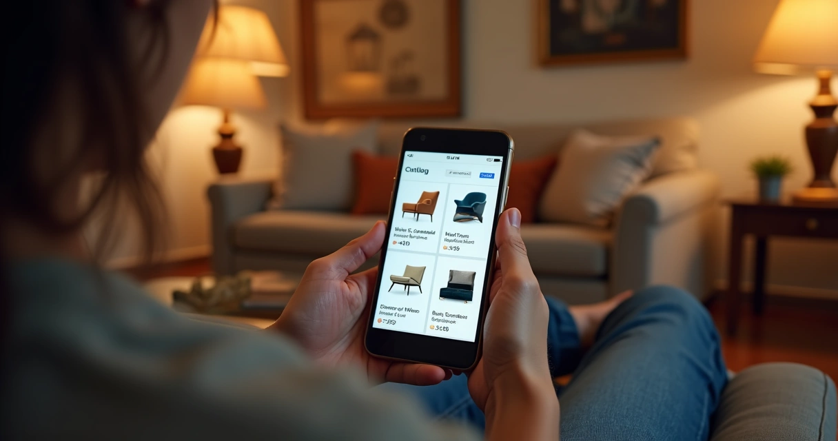 Cliente escolhendo produtos no catálogo digital pelo celular 