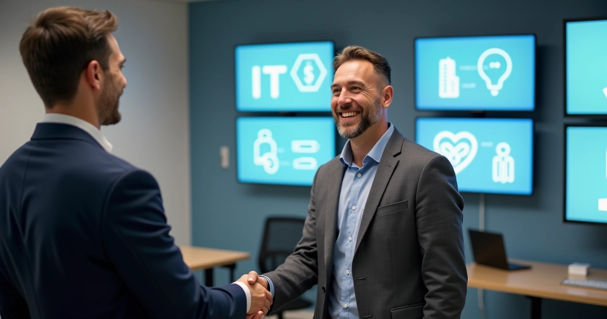 Empresário satisfeito cumprimentando recrutador especialista