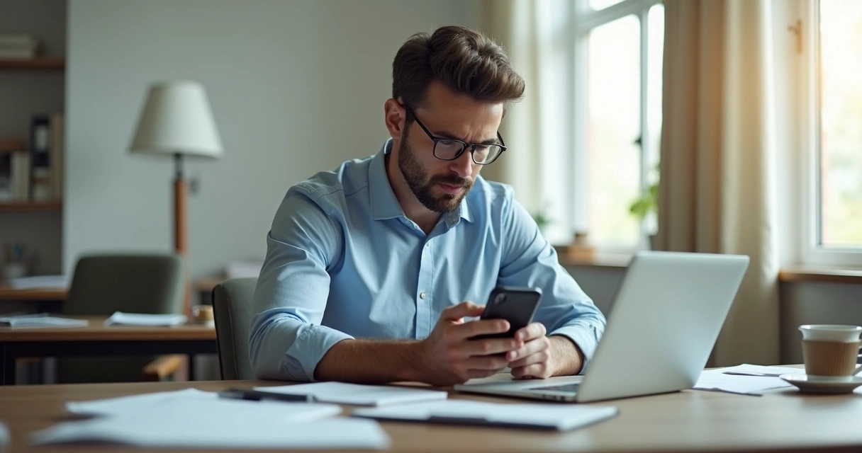 Homem olhando para celular aguardando mensagem de resposta