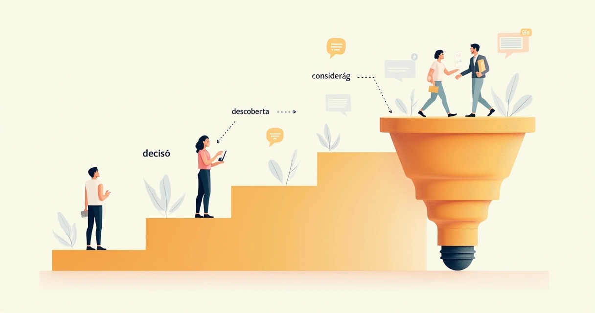 Cliente andando por fases do funil até fechar compra 