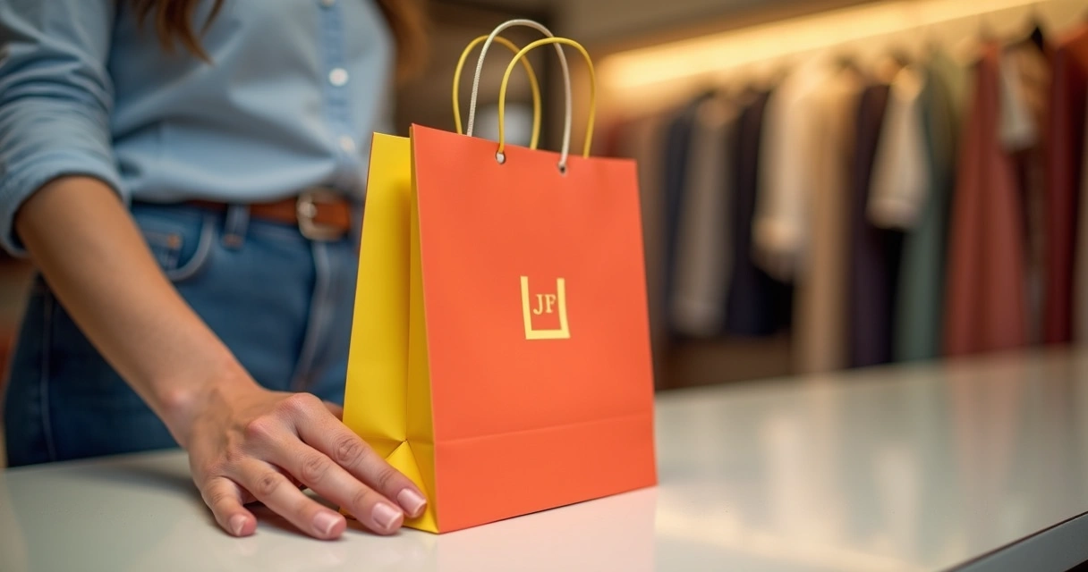 Pessoa segurando embalagem elegante e colorida