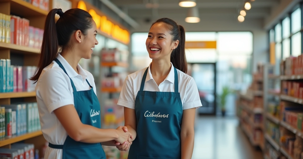 Cliente tendo ótima experiência em loja de franquia 