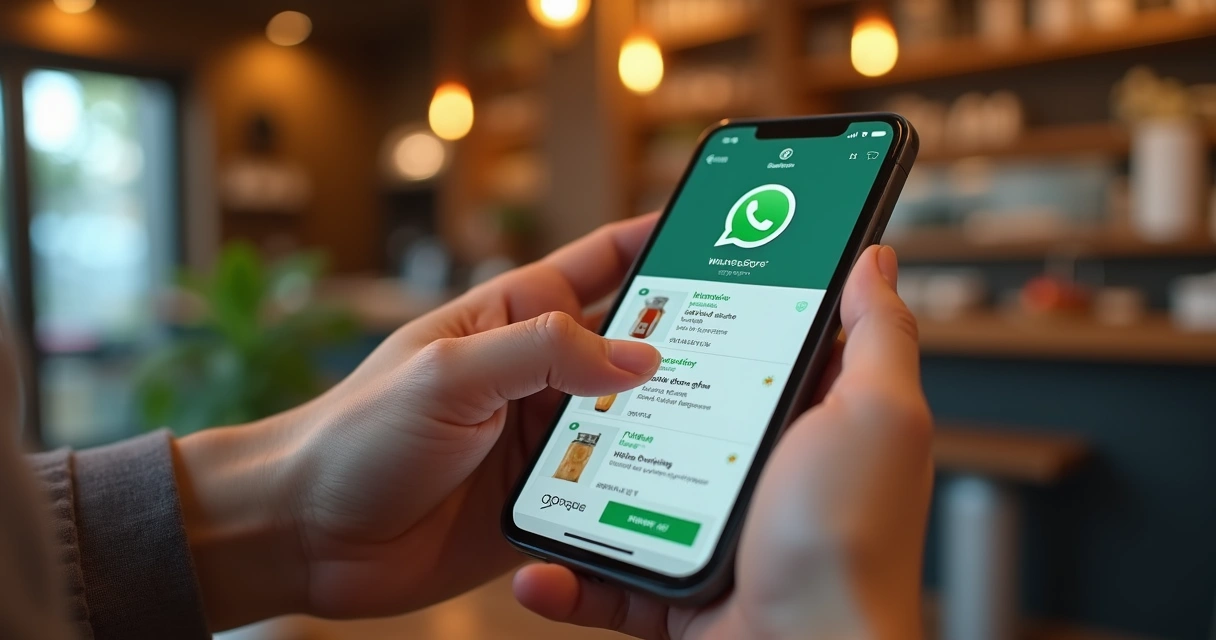 Cliente usando catálogo digital para fazer pedido no celular 