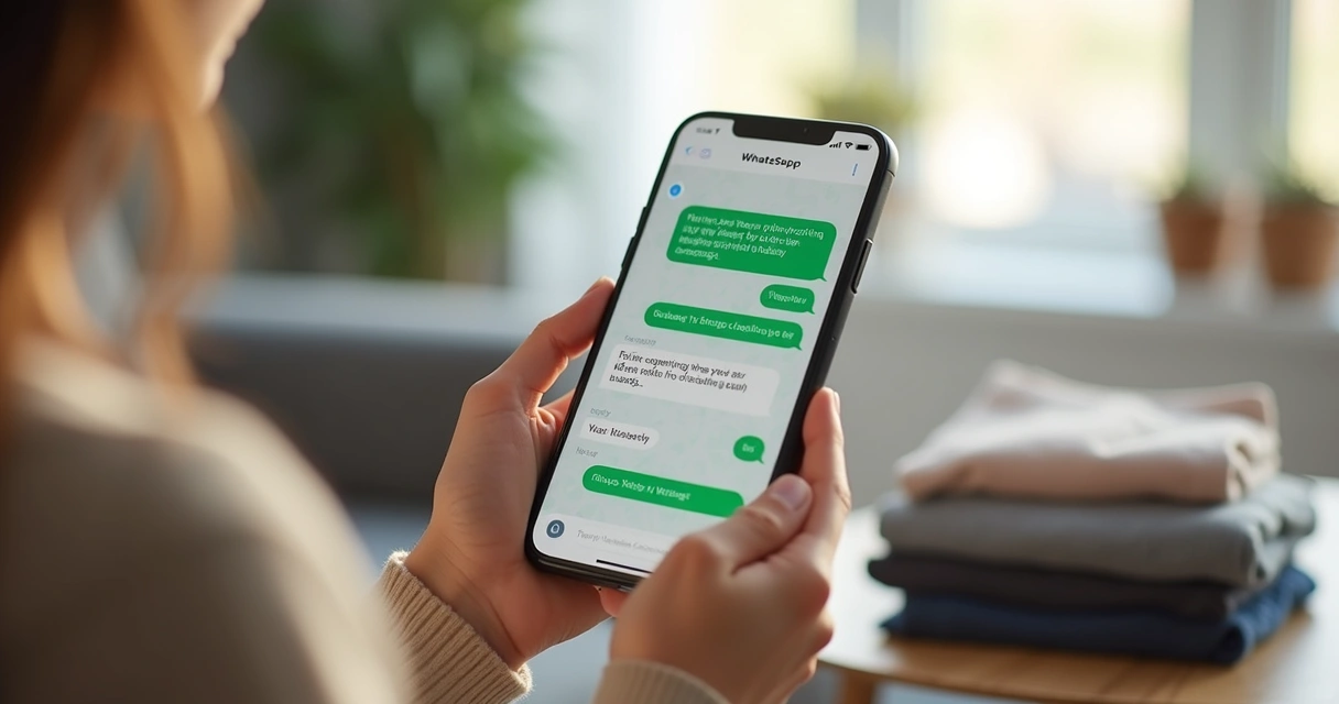 Pessoa usando celular para solicitar troca de roupa online com atendimento via WhatsApp 