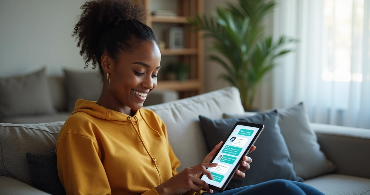 Cliente satisfeito usando canal digital de atendimento 