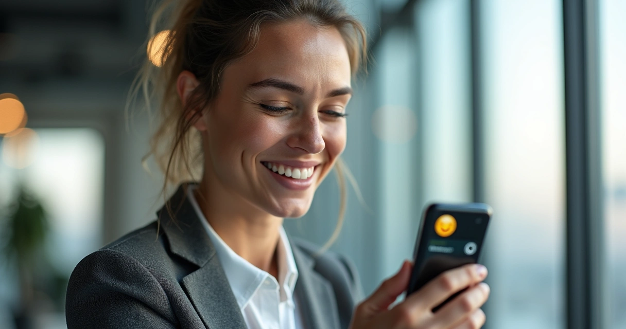 Cliente satisfeito após atendimento automatizado no celular