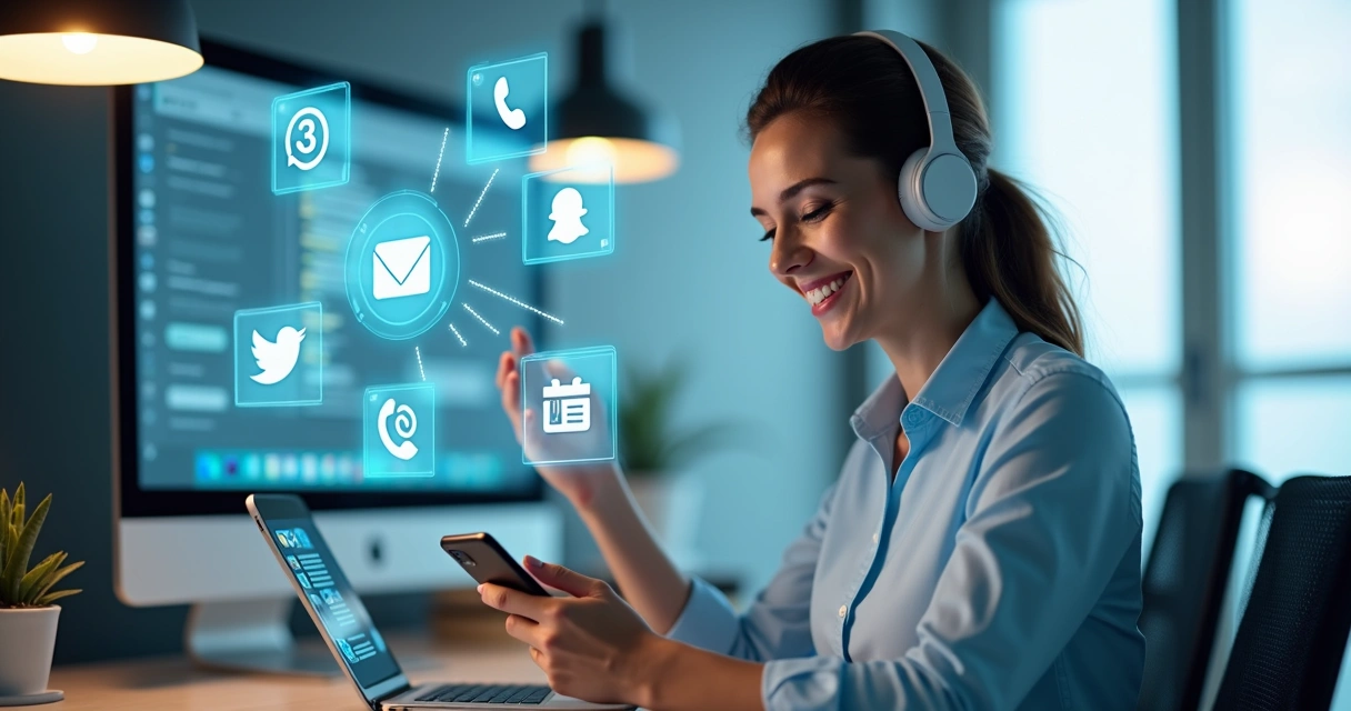 Cliente recebendo atendimento integrado em diferentes canais digitais 