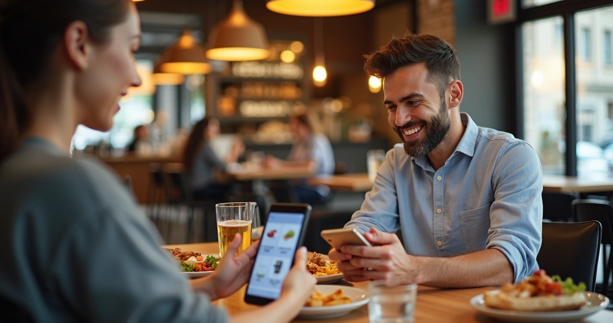 Cliente usando cardápio digital em restaurante 