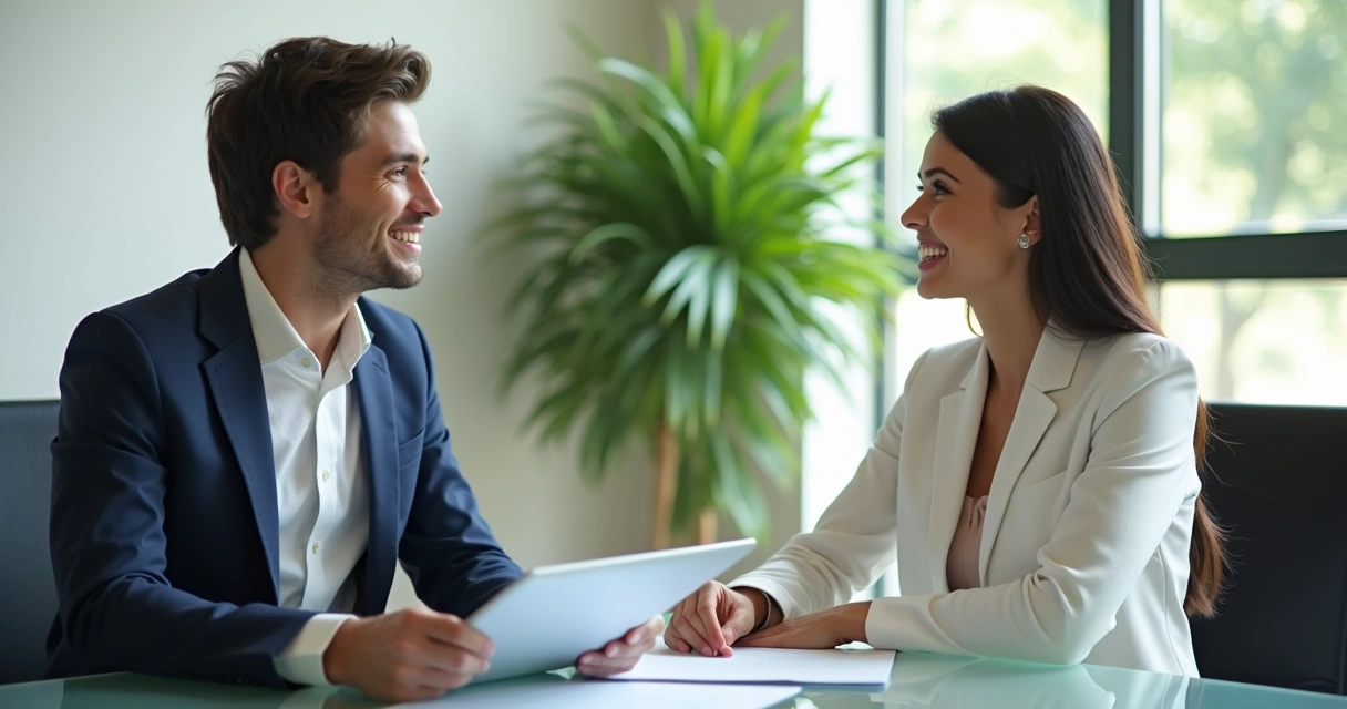 Cliente conversando satisfeito com vendedor