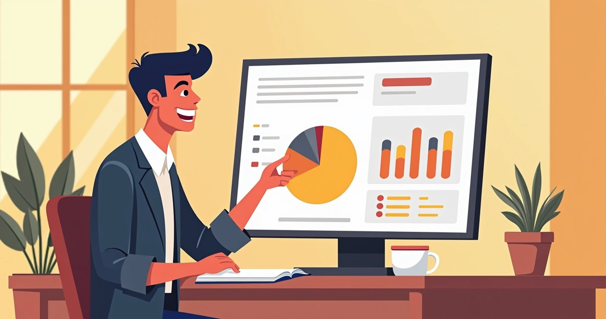 Cliente satisfeito analisando resultados de conteúdo digital 