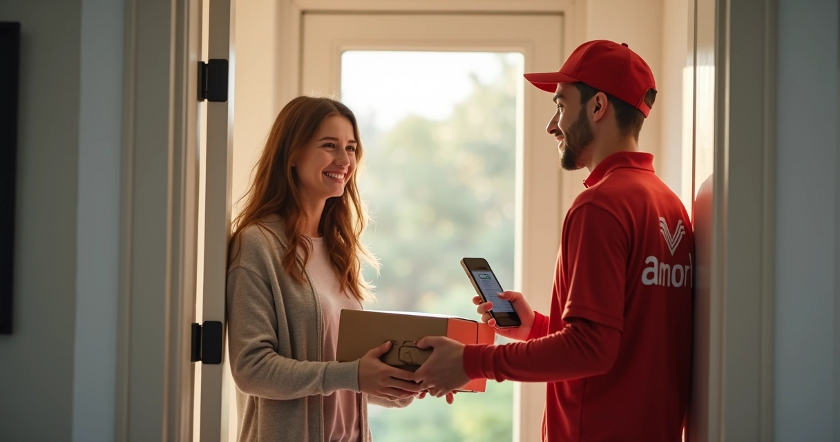Pessoa recebendo entrega de e-commerce em casa