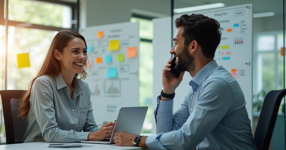 Cliente satisfeito falando ao telefone em ambiente comercial
