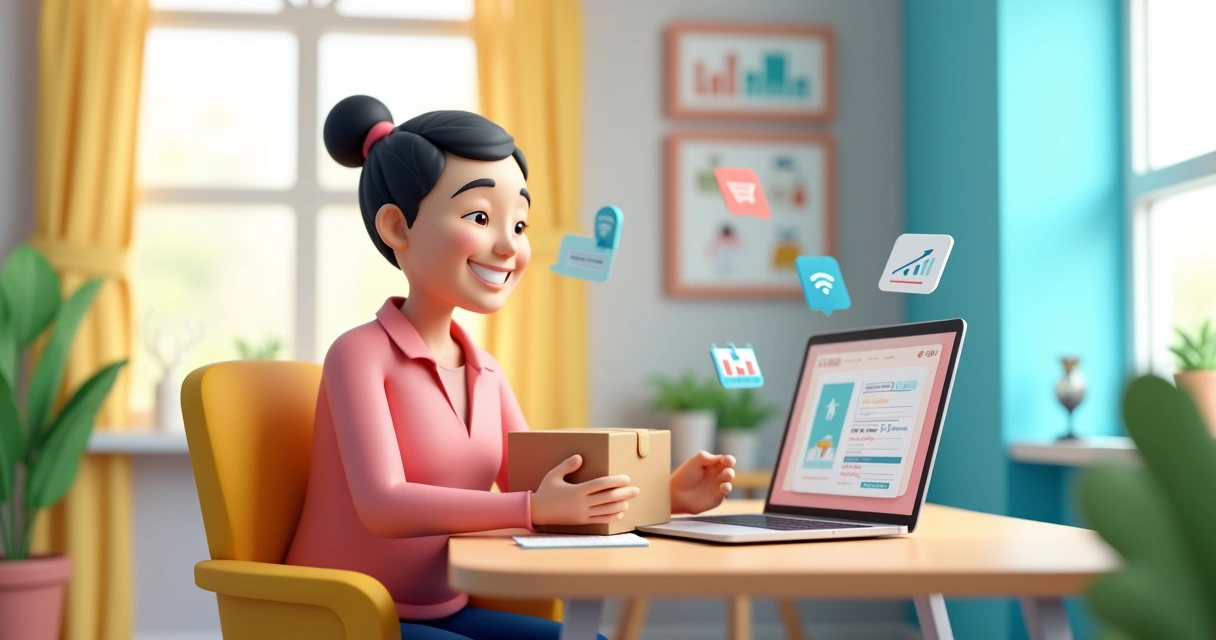 Cliente satisfeito recebendo produto em loja virtual 