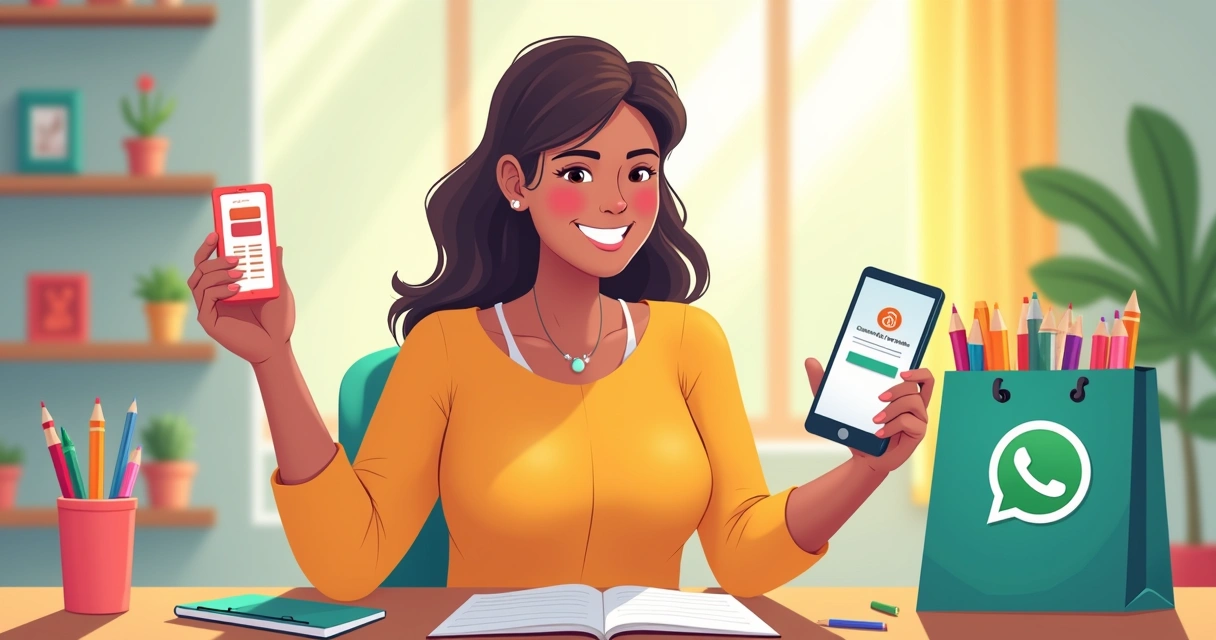Cliente satisfeito recebendo pedido de papelaria via WhatsApp 