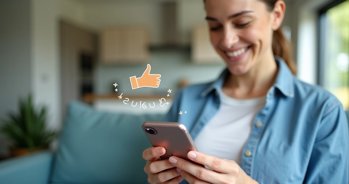 Cliente satisfeito usando celular após atendimento pós-venda 