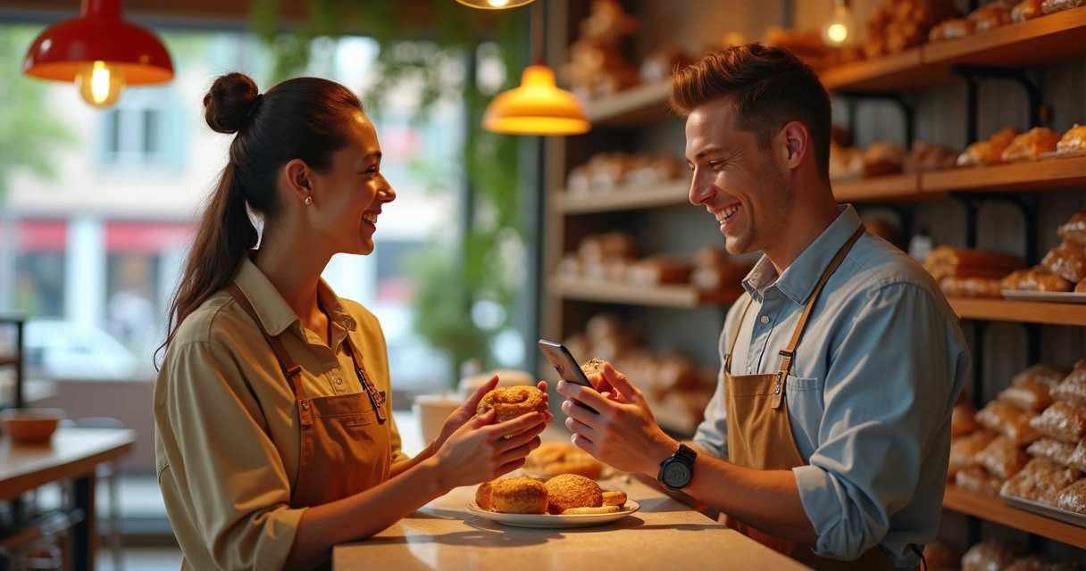 Cliente feliz recebendo recompensa digital 