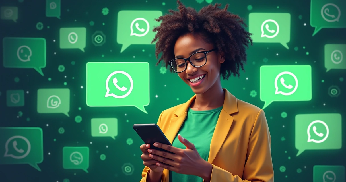 Cliente satisfeito usando WhatsApp com atendimento automatizado