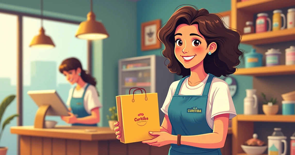 Cliente local sorrindo segurando produto personalizado de Curitiba 