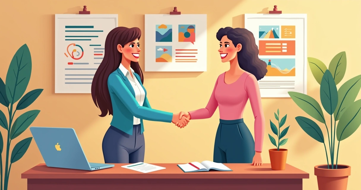 Cliente e empresária apertando as mãos no escritório, demonstrando confiança 