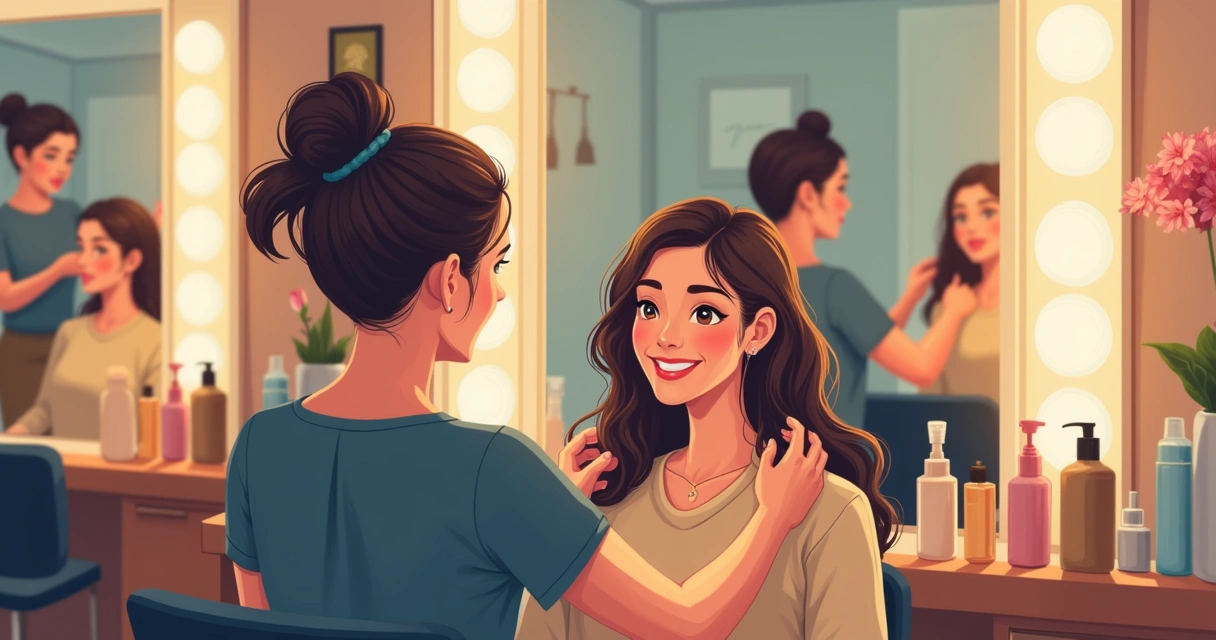 Cliente fiel sorrindo em salão de beleza 