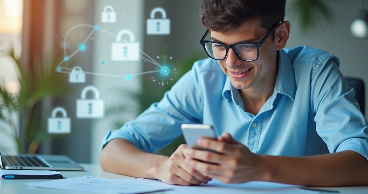 Pessoa usando celular para gerenciar seguro online 