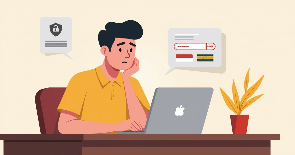 Cliente hesitante olhando para o computador com link de pagamento aberto na tela 