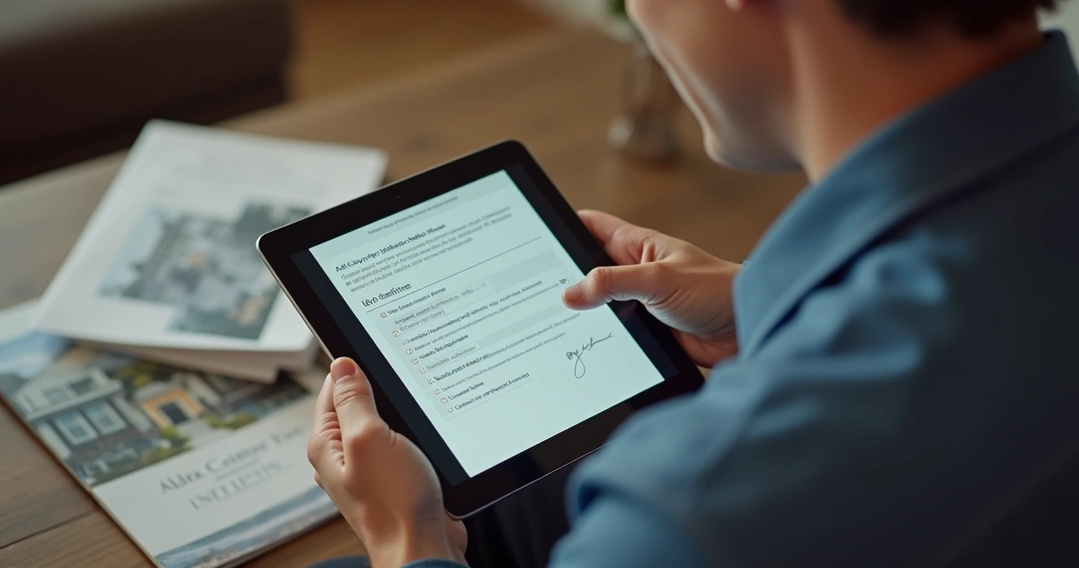 Cliente satisfeito usando plataforma digital de negócios imobiliários 