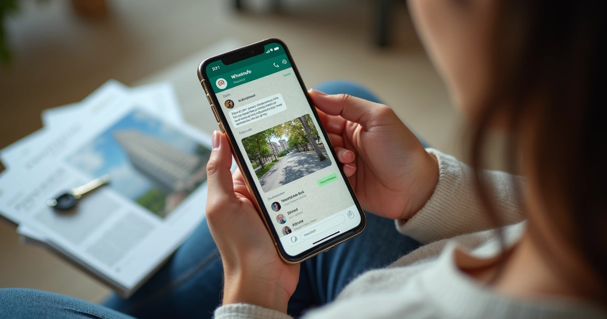 Cliente usando smartphone para negociar imóvel pelo WhatsApp