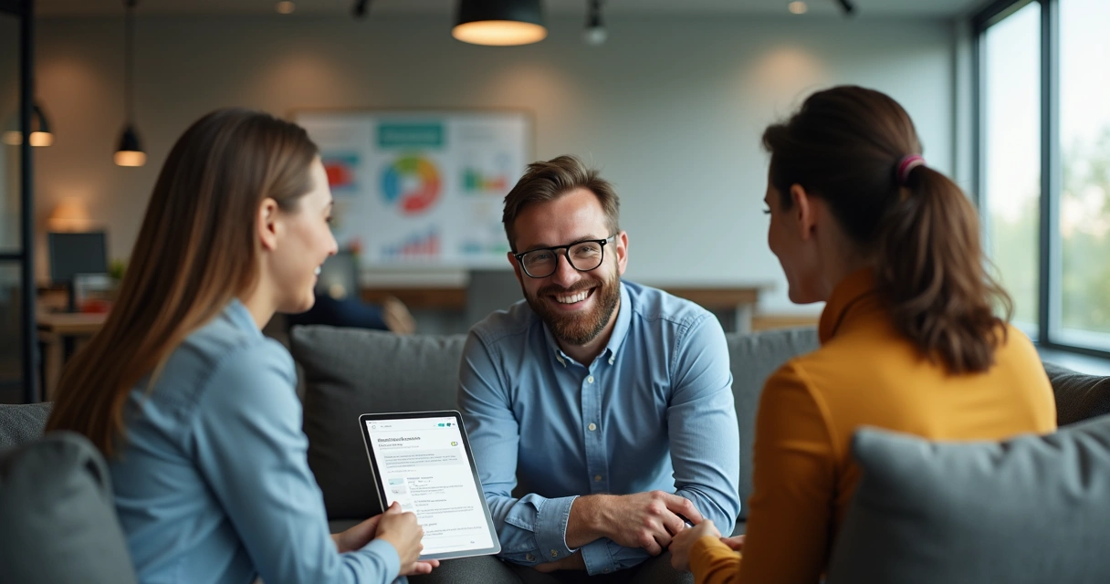 Cliente feliz indicando empresa para colegas